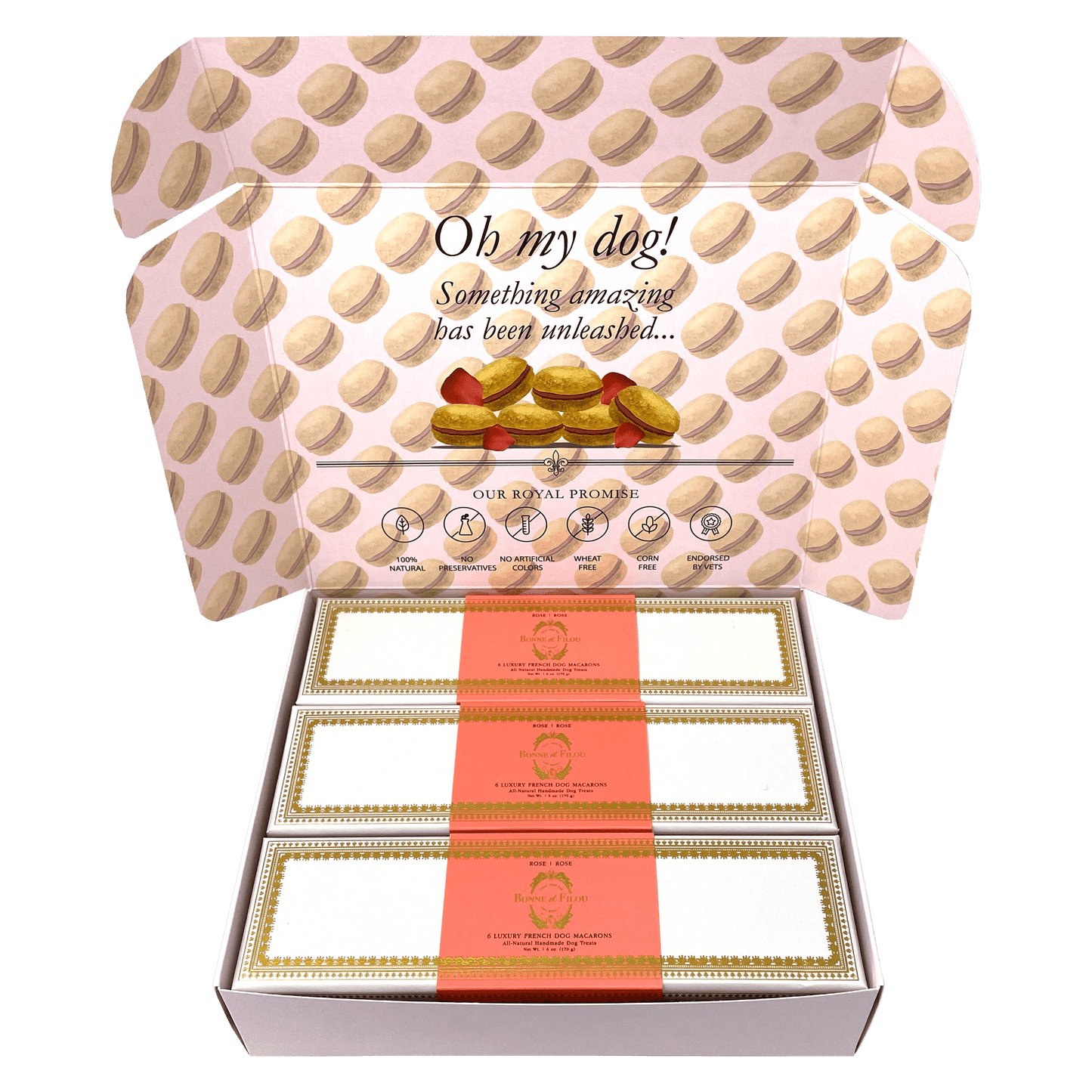 Dog and Pet Stuff 3 Rose Combo Gift Pack of 3-Boxes Dog Macarons