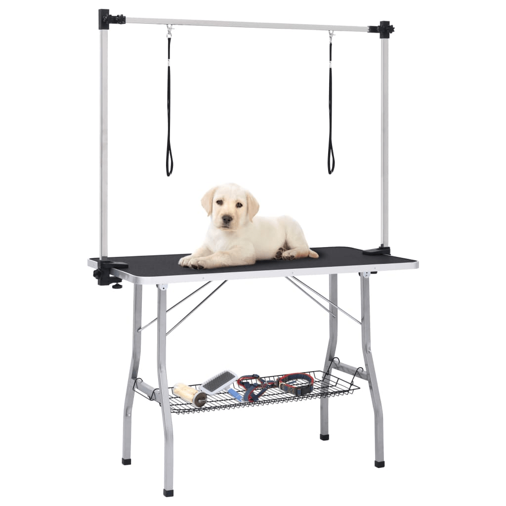 Dog and Pet Stuff Adjustable Dog Grooming Table with 2 Loops and Basket