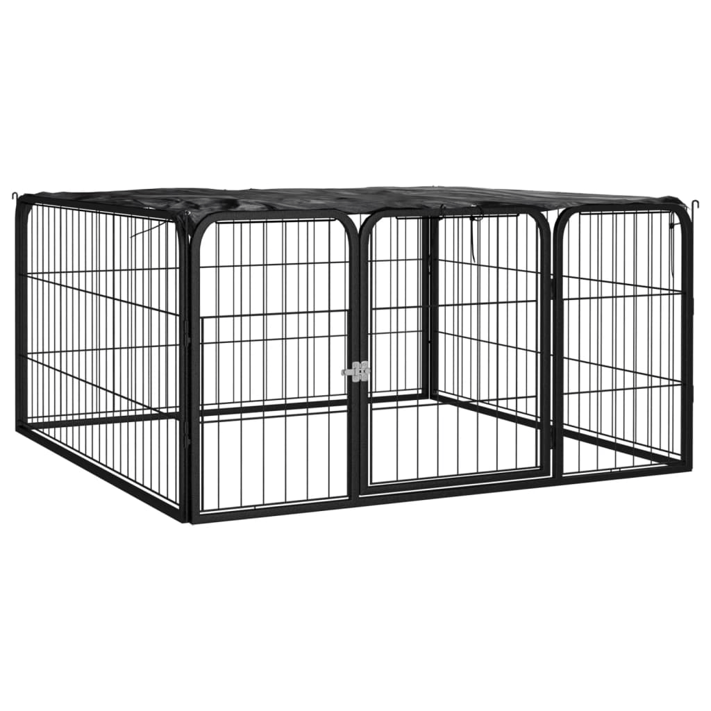 Dog and Pet Stuff Black Dog Playpen 4 Panels Black 39.4"x19.7" Powder-coated Steel