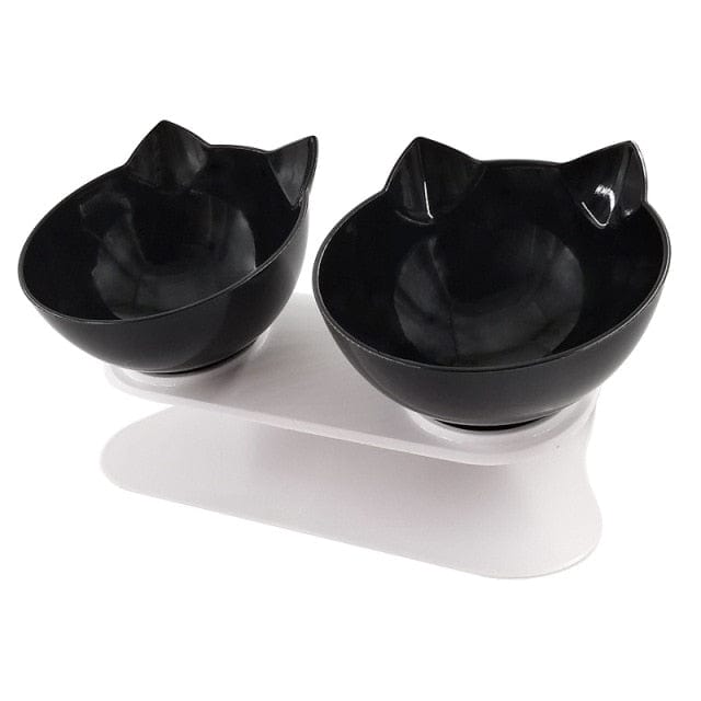 Dog and Pet Stuff Black Double Bowl Pet Double Cat Bowl With Raised Stand