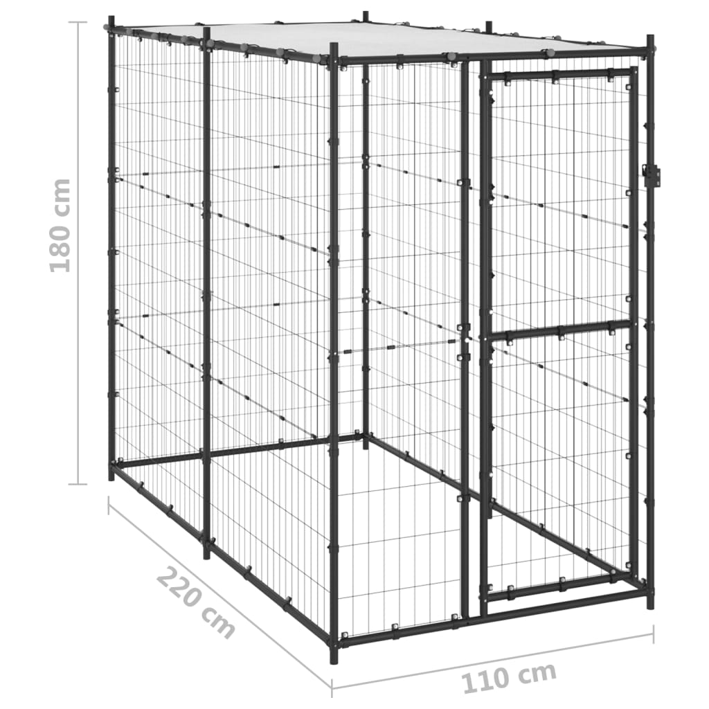Dog and Pet Stuff Black Outdoor Dog Kennel Steel with Roof 43.3"x86.6"x70.9"
