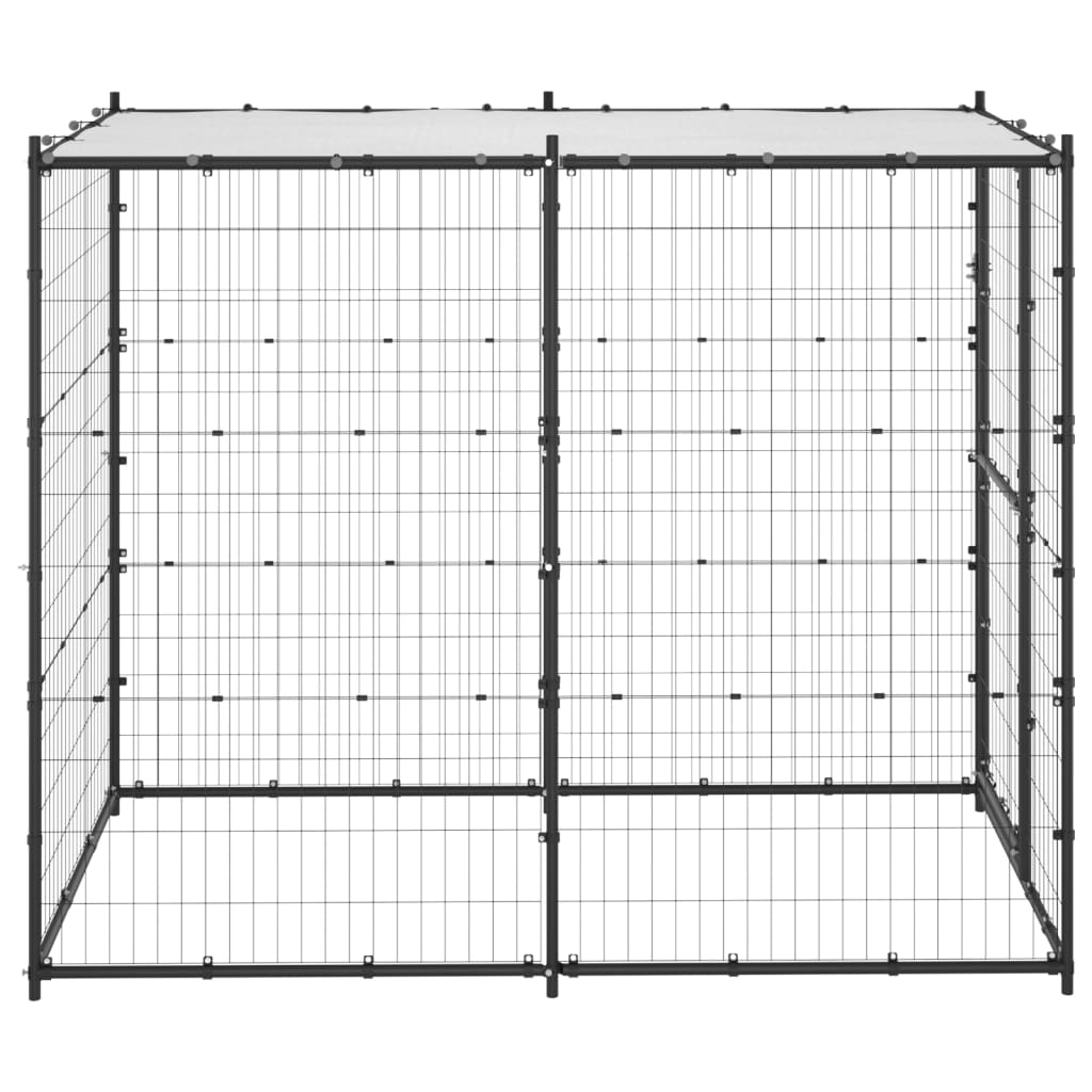 Dog and Pet Stuff Black Outdoor Dog Kennel Steel with Roof 43.3"x86.6"x70.9"