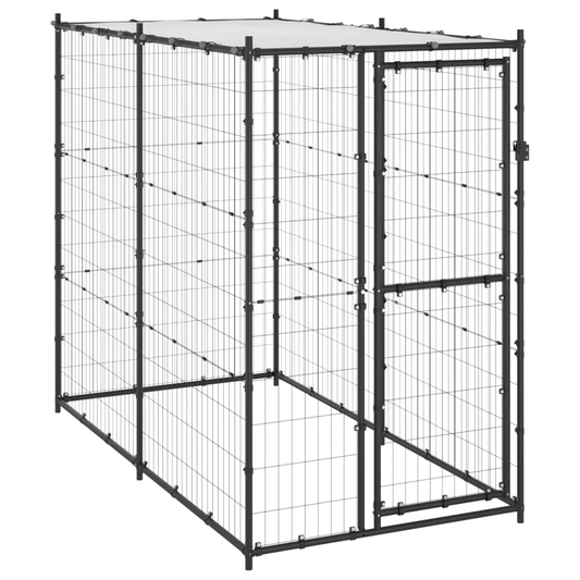 Dog and Pet Stuff Black Outdoor Dog Kennel Steel with Roof 43.3"x86.6"x70.9"