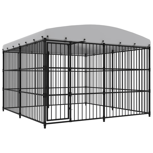 Dog and Pet Stuff Black Outdoor Dog Kennel with Roof 118.1"x118.1"x82.7"