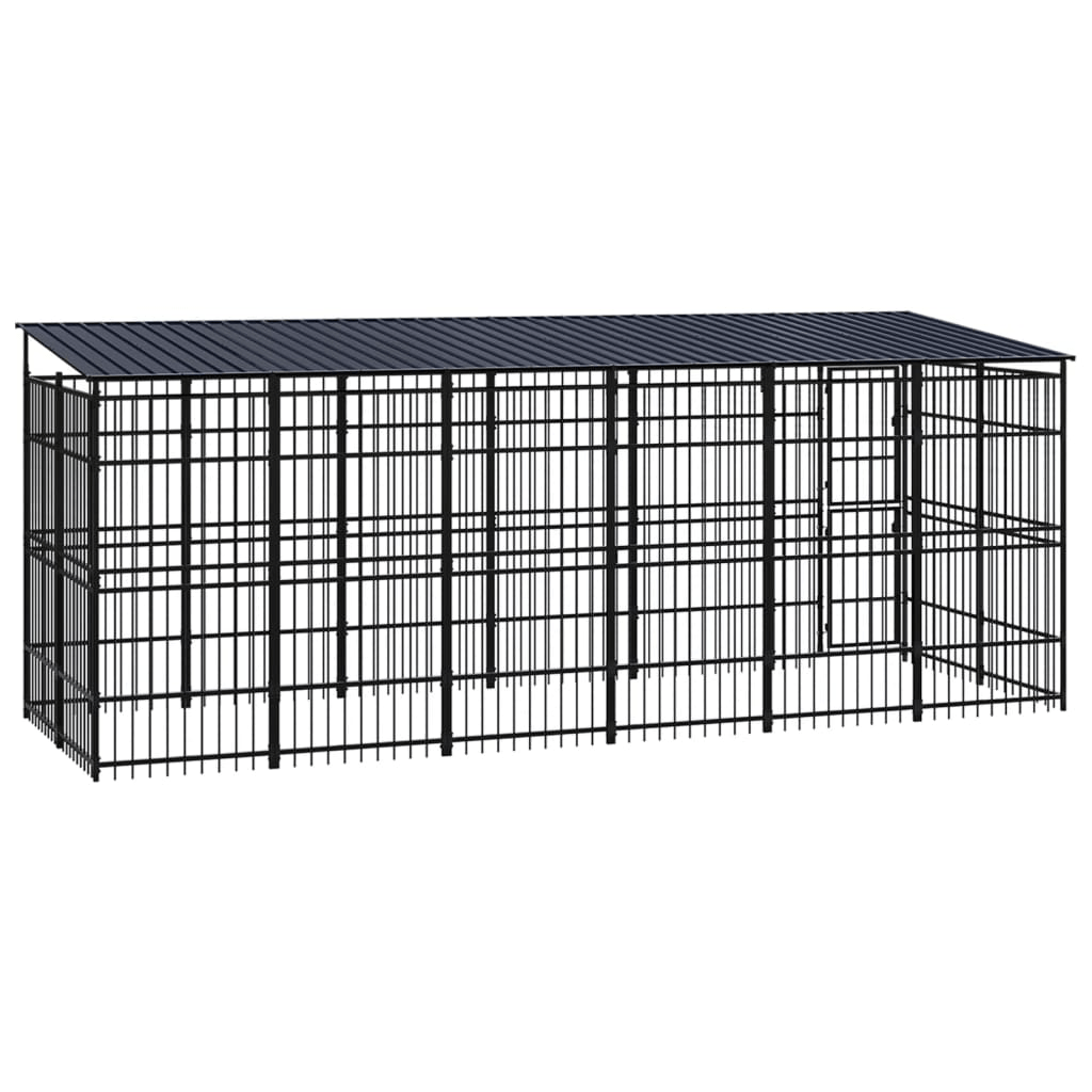 Dog and Pet Stuff Black Outdoor Dog Kennel with Roof Steel 119 ft²