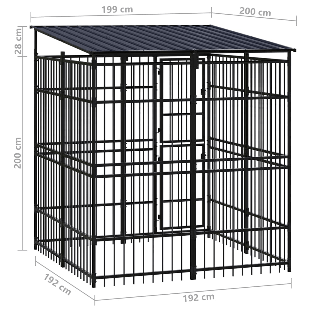 Dog and Pet Stuff Black Outdoor Dog Kennel with Roof Steel 39.7 ft²