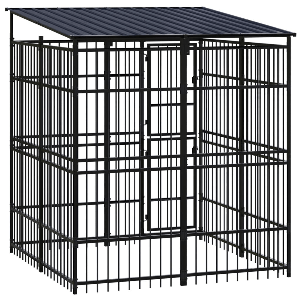 Dog and Pet Stuff Black Outdoor Dog Kennel with Roof Steel 39.7 ft²