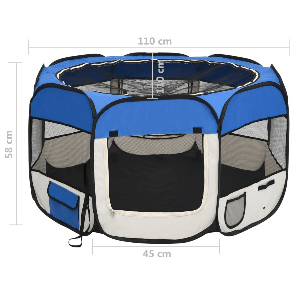 Dog and Pet Stuff Blue vidaXL Foldable Dog Playpen with Carrying Bag Blue 43.3"x43.3"x22.8"