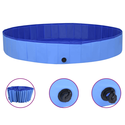 Dog and Pet Stuff Blue vidaXL Foldable Dog Swimming Pool Blue 118.1"x15.7" PVC