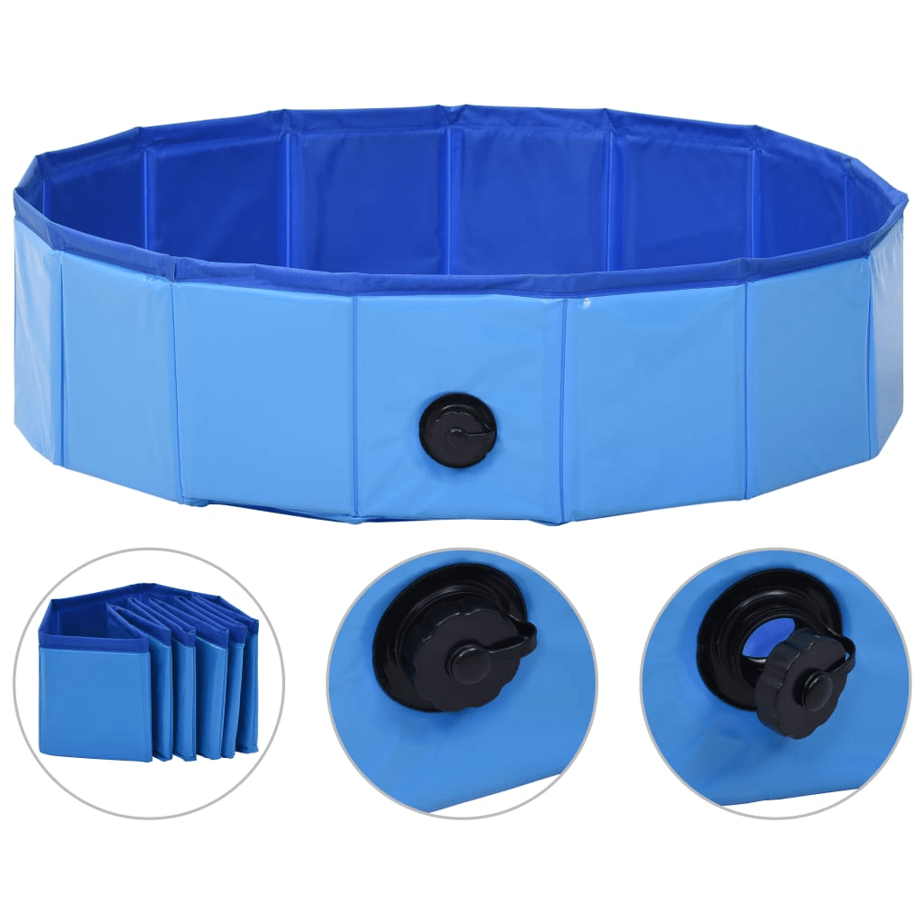 Dog and Pet Stuff Blue vidaXL Foldable Dog Swimming Pool Blue 31.5"x7.9" PVC