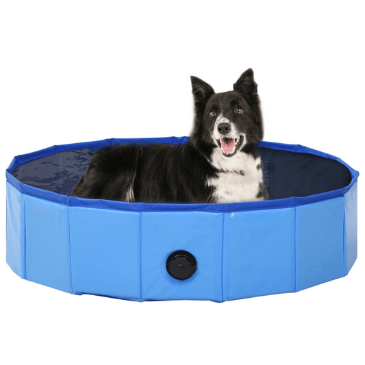 Dog and Pet Stuff Blue vidaXL Foldable Dog Swimming Pool Blue 31.5"x7.9" PVC