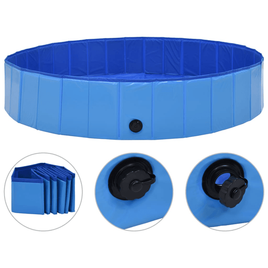 Dog and Pet Stuff Blue vidaXL Foldable Dog Swimming Pool Blue 63"x11.8" PVC