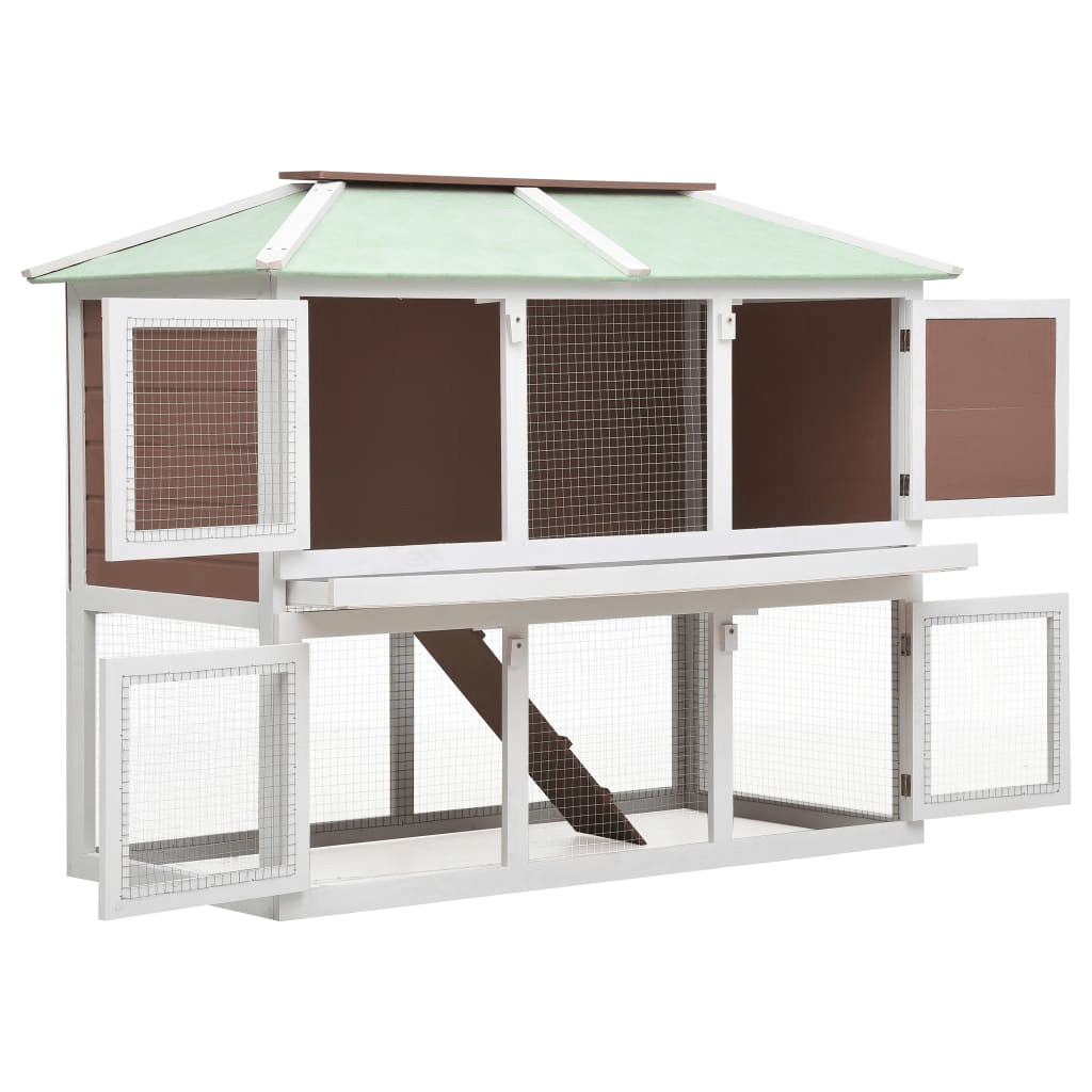 Dog and Pet Stuff Brown Animal Rabbit Cage Double Floor Brown Wood