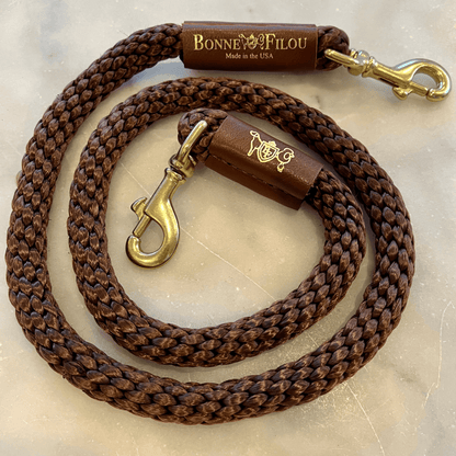 Dog and Pet Stuff Brown w/ Brown Leather Sleeve Rope Leash for Dogs (Standalone)