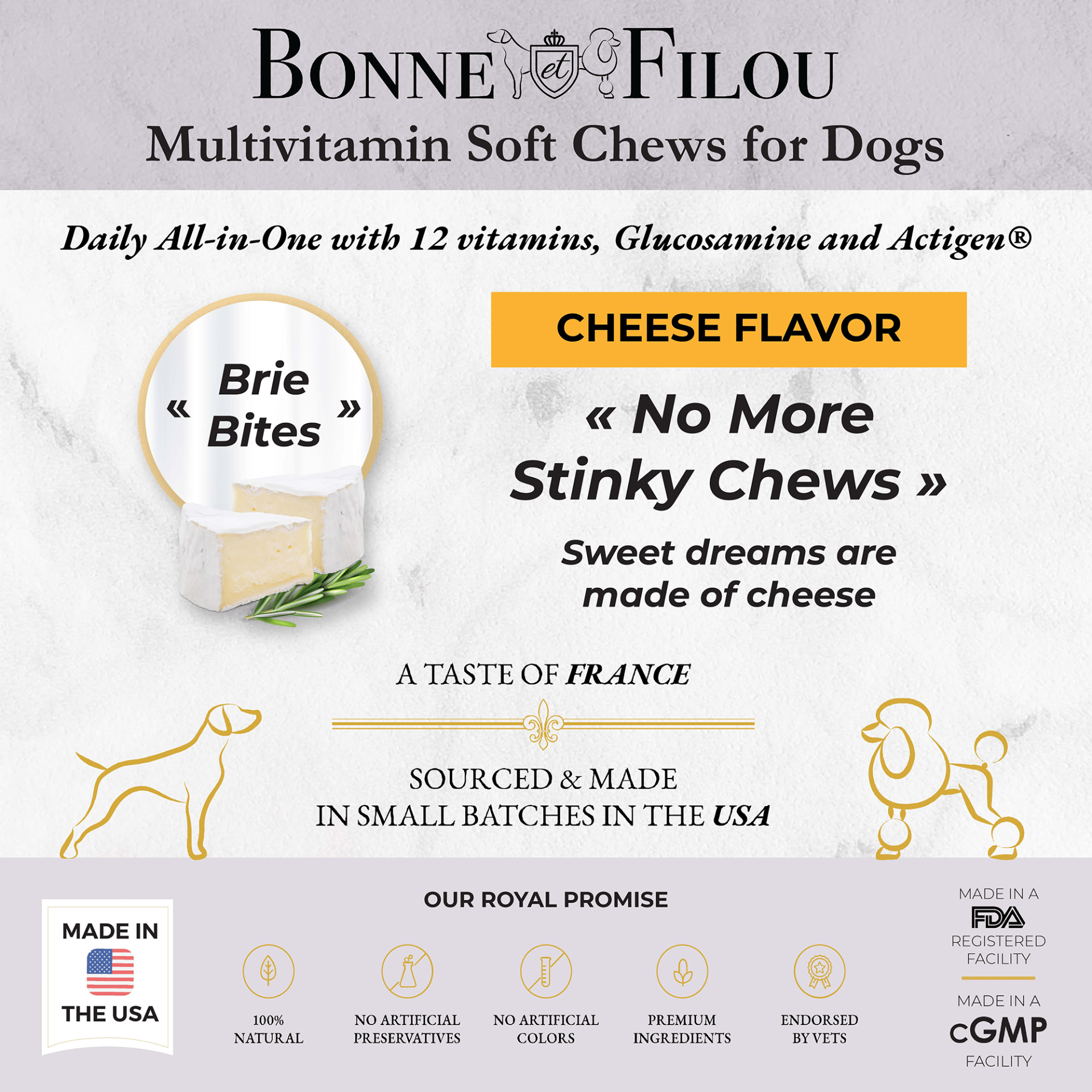 Dog and Pet Stuff Cheese Flavor "Brie Bites" Multivitamin Soft Chews for Dogs (Cheese Flavor - 60 chews)