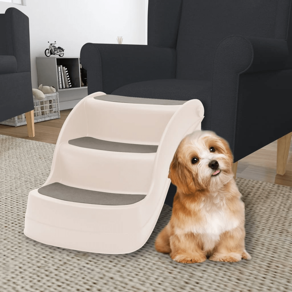 Dog and Pet Stuff Cream Folding 3-Step Dog Stairs Cream 19.7"x15"x15" Plastic