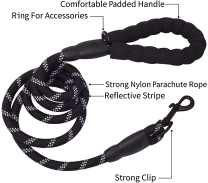 Dog and Pet Stuff Default 5 FT Thick Highly Reflective Dog Leash- Black