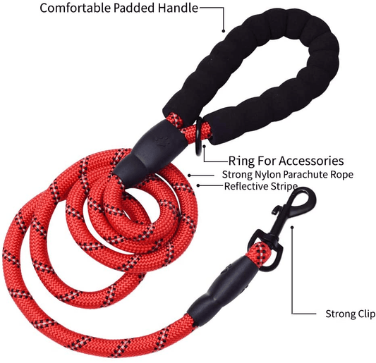 Dog and Pet Stuff Default 5 FT Thick Highly Reflective Dog Leash-Red