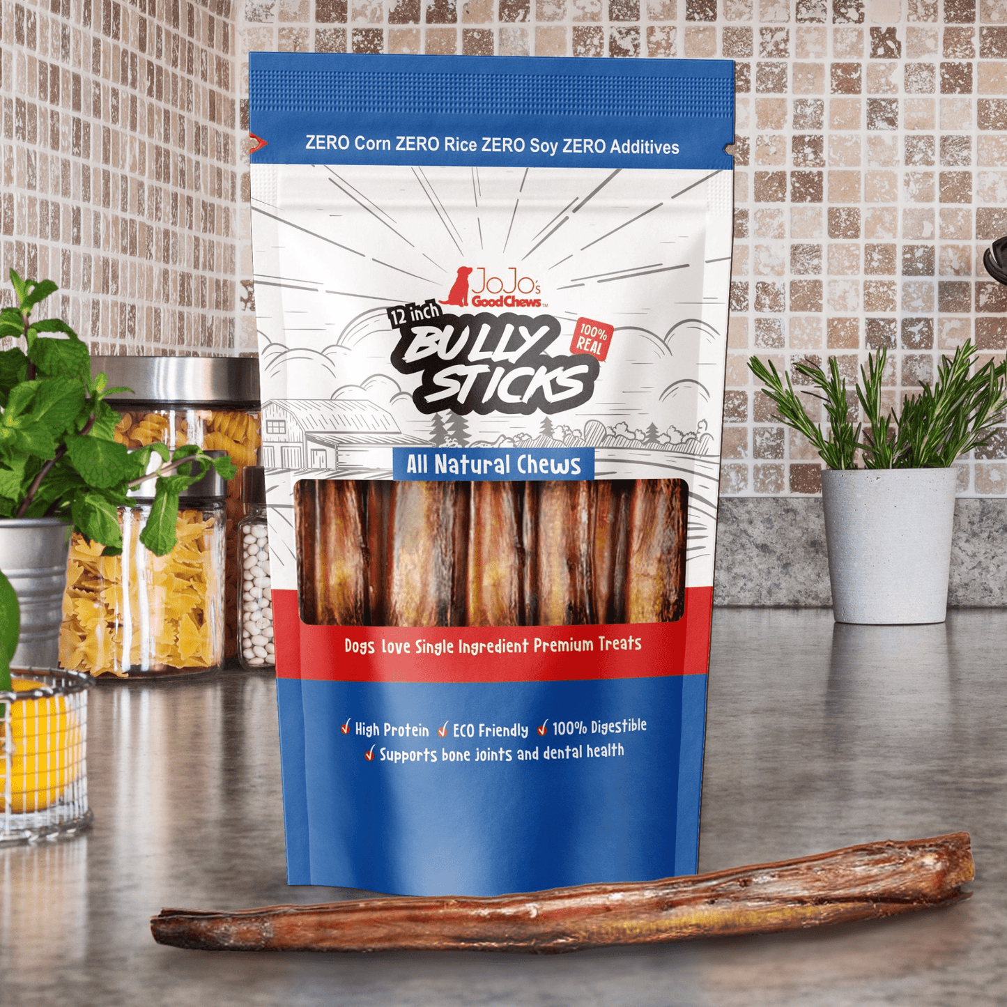 Dog and Pet Stuff Default All-Natural Beef Bully Stick Dog Treats - 12" Jumbo (2-Pack)
