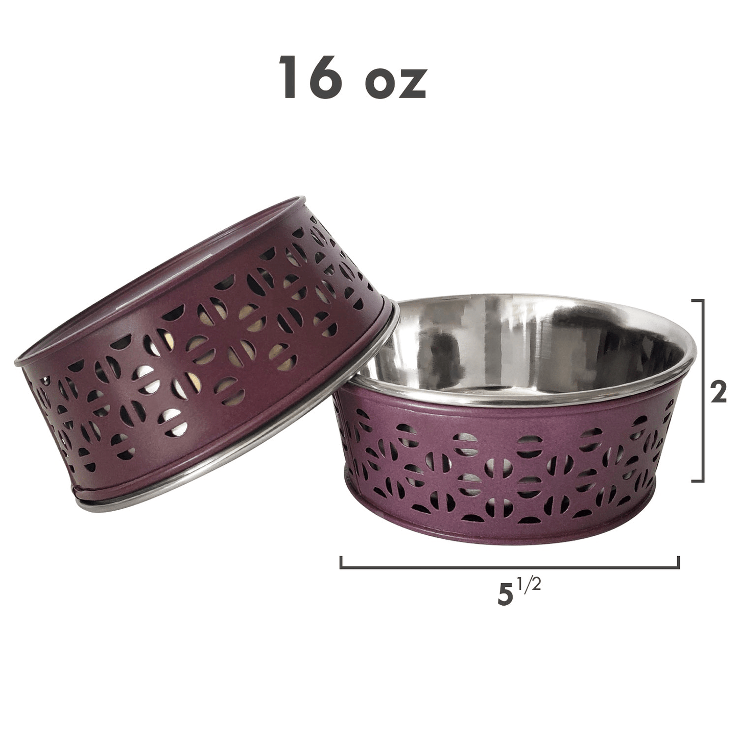 Dog and Pet Stuff Default Stainless Steel Country Farmhouse Dog Bowl, Plum Wine 16 oz