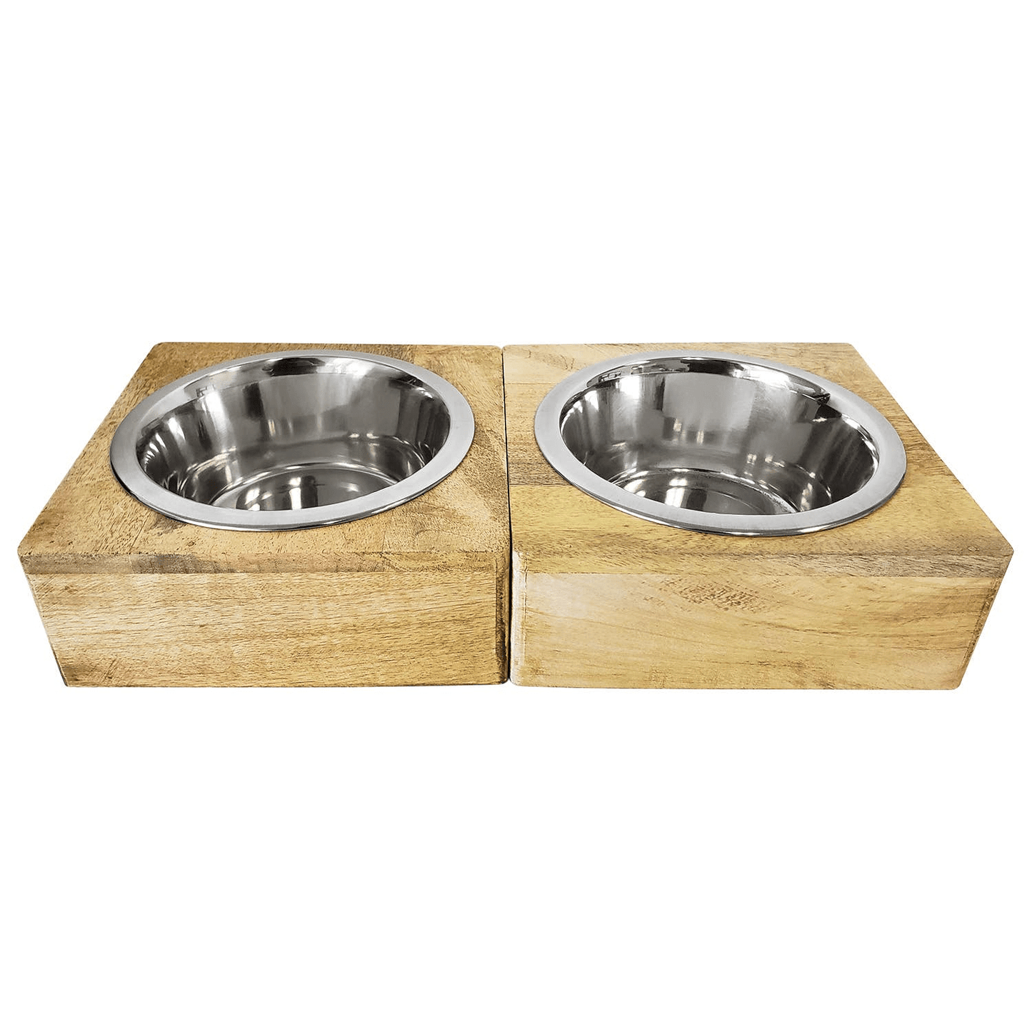 Dog and Pet Stuff Default Stainless Steel Dog Bowl with Square Mango Wood Holder