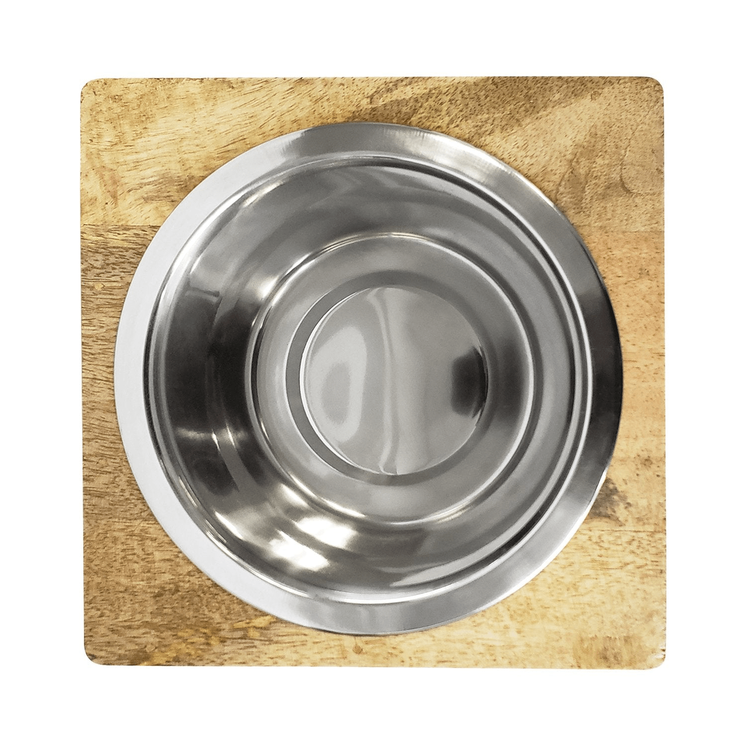 Dog and Pet Stuff Default Stainless Steel Dog Bowl with Square Mango Wood Holder