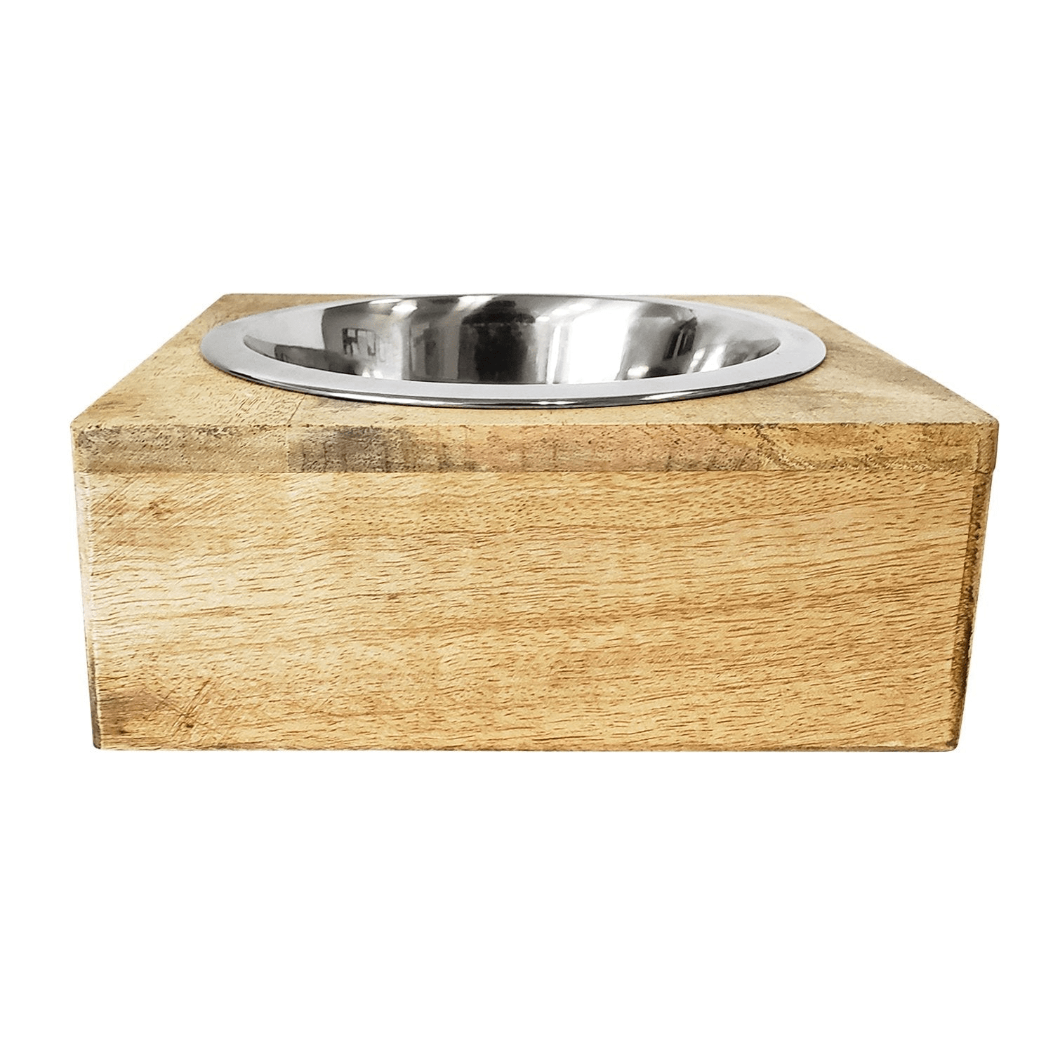 Dog and Pet Stuff Default Stainless Steel Dog Bowl with Square Mango Wood Holder