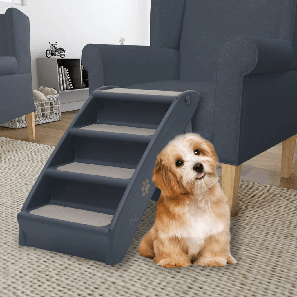 Dog and Pet Stuff Gray Folding 4-Step Dog Stairs Dark Gray