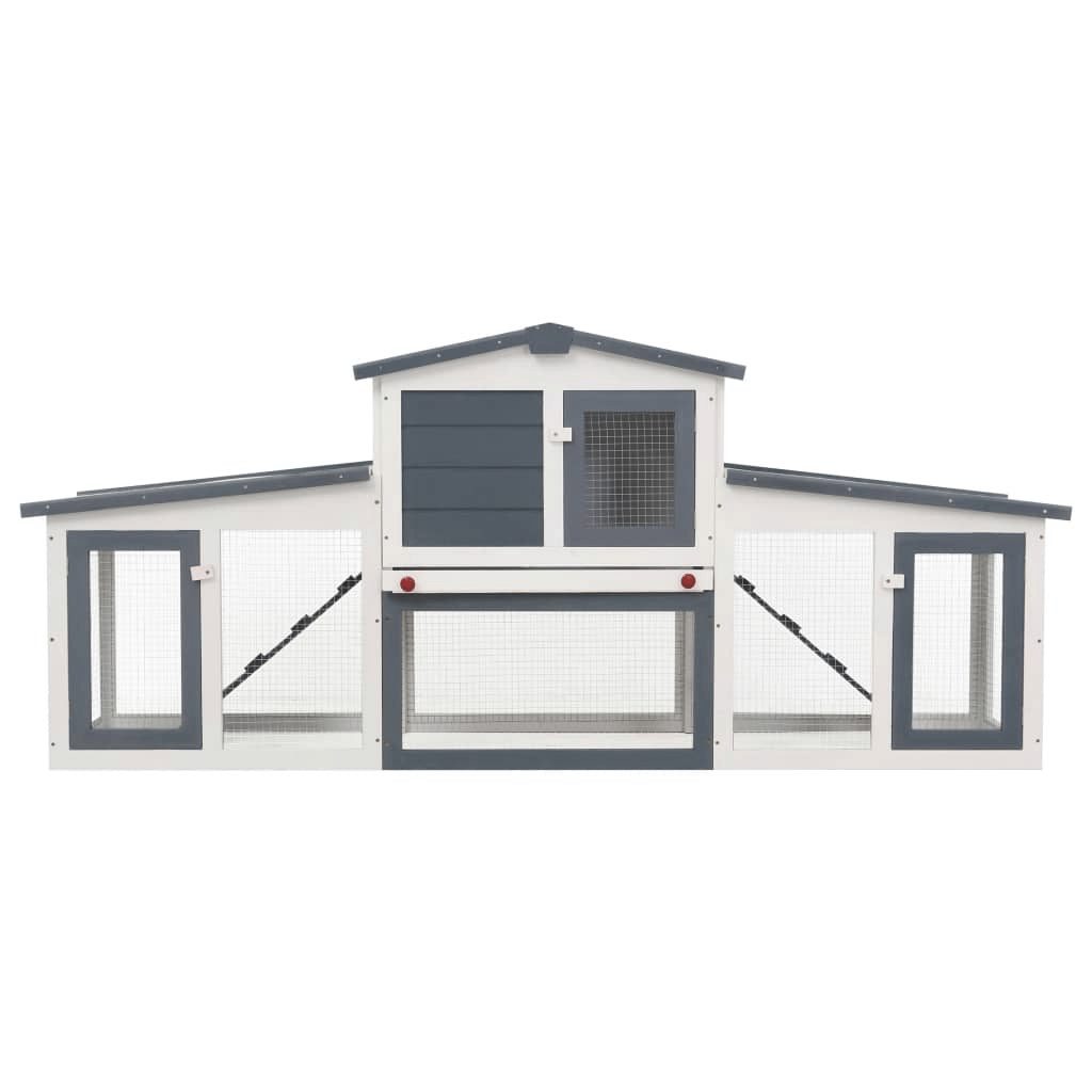 Dog and Pet Stuff Gray Outdoor Large Rabbit Hutch Gray and White 80.3"x17.7"x33.5" Wood