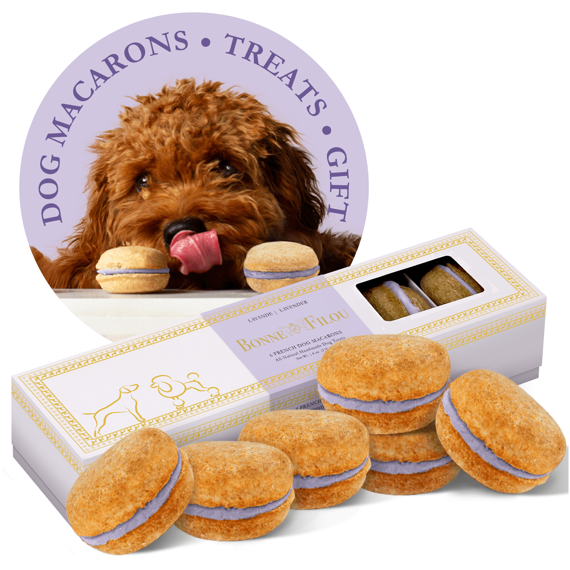Dog and Pet Stuff Lavender Dog Macarons (Count of 6 - window in packaging)