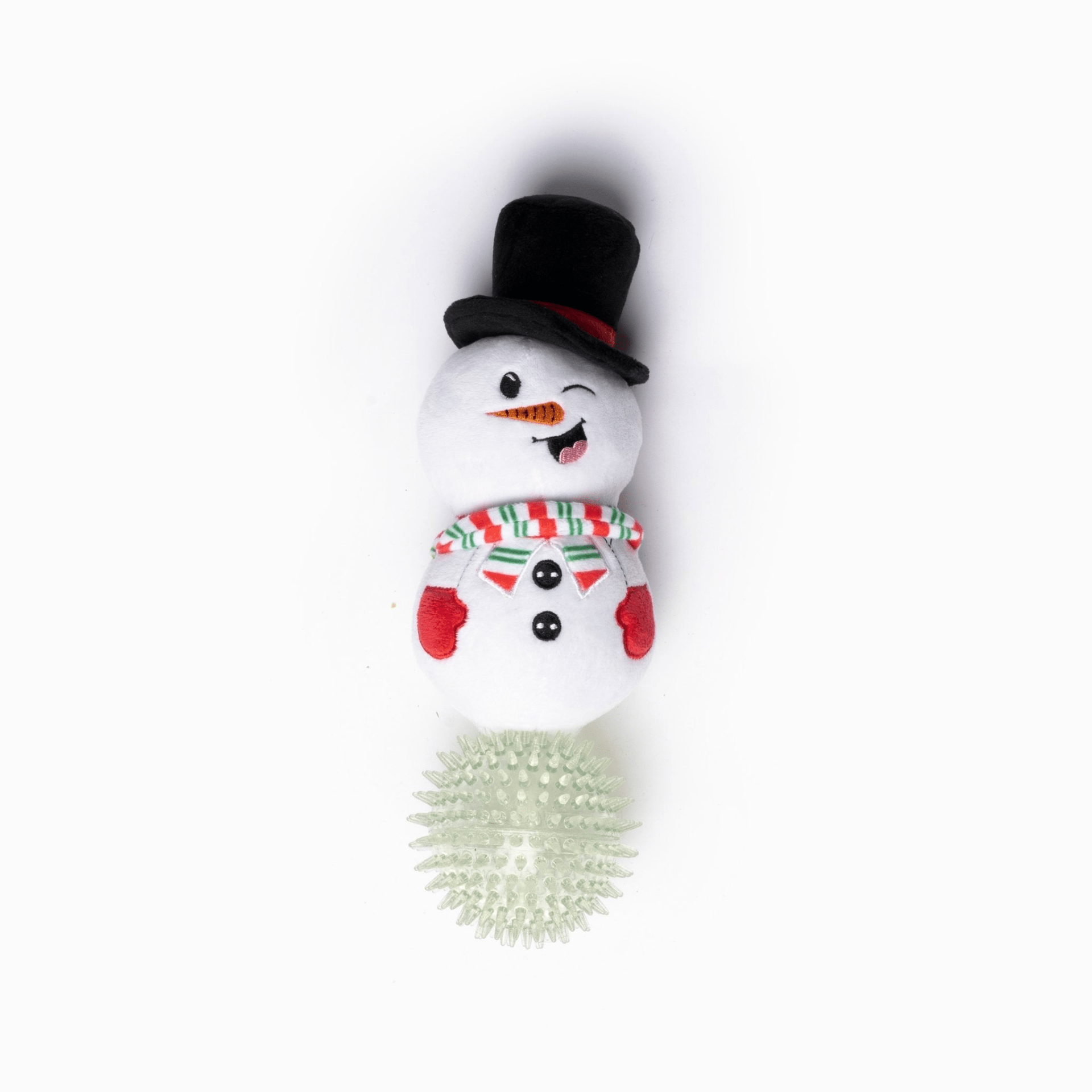 Dog and Pet Stuff Long Plush Snowman with Spikey Rubber Ball Toy