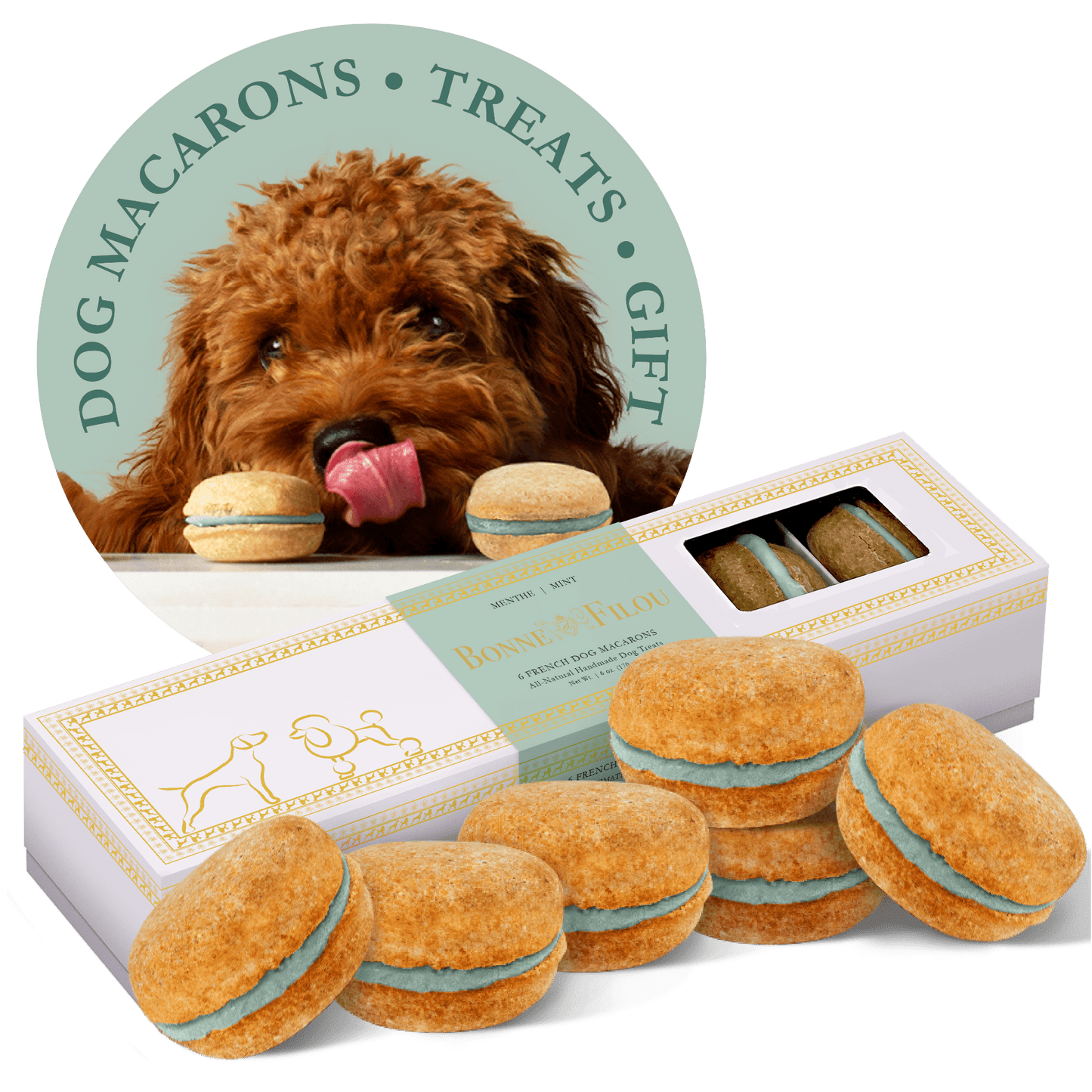 Dog and Pet Stuff Mint Dog Macarons (Count of 6 - window in packaging)
