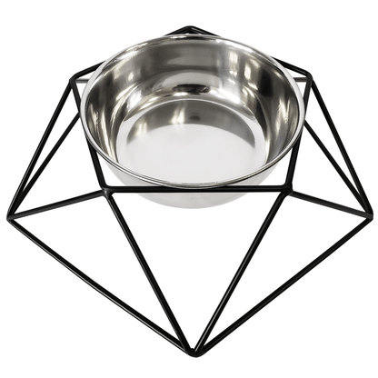 Dog and Pet Stuff Modern Geo Black Elevated Single Dog Feeder