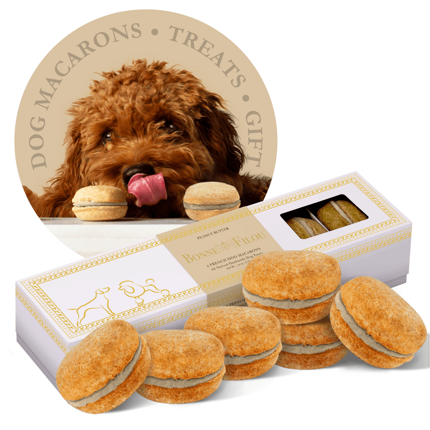 Dog and Pet Stuff Peanut Butter Dog Macarons (Count of 6 - window in packaging)
