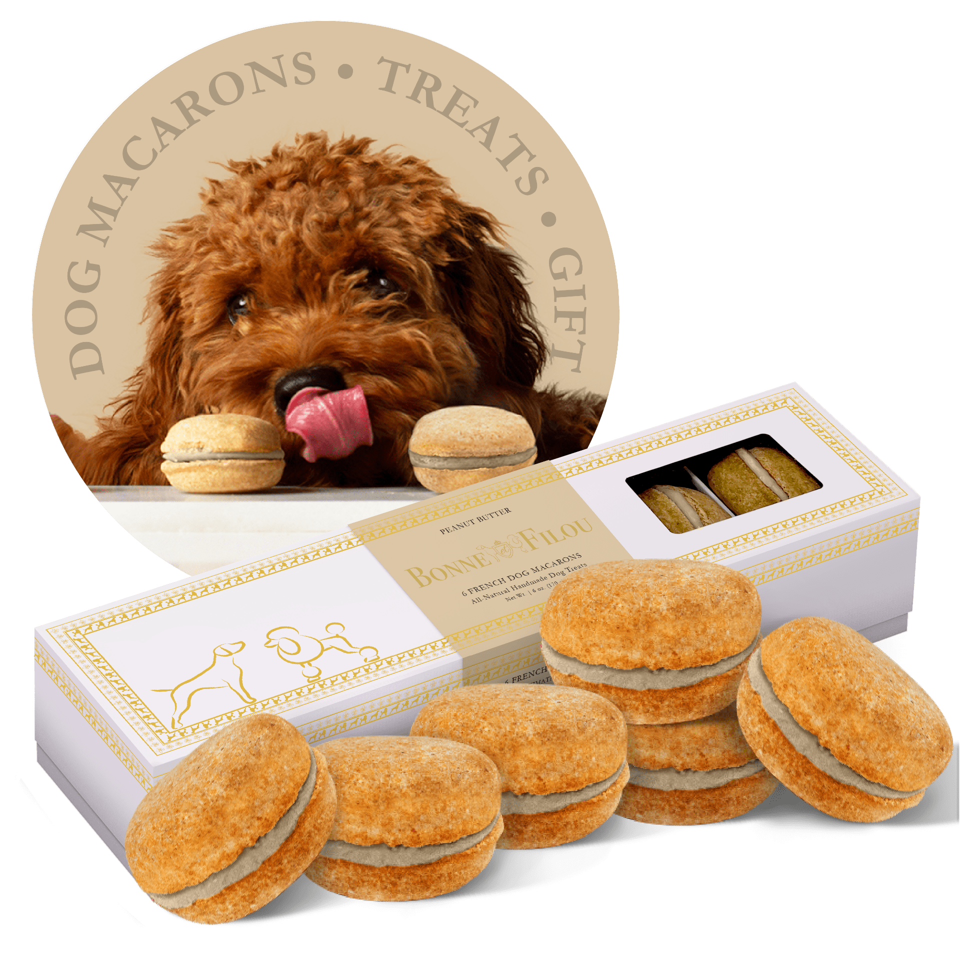 Dog and Pet Stuff Peanut Butter Dog Macarons (Count of 6 - window in packaging)