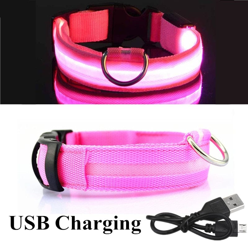 Dog and Pet Stuff Pink-1 / L Adjustable LED Pet Collar
