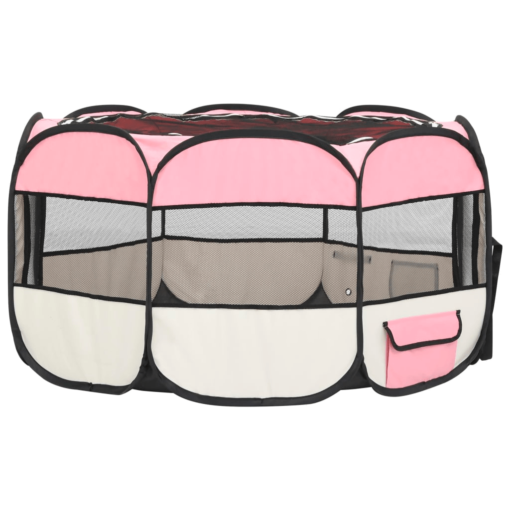 Dog and Pet Stuff Pink vidaXL Foldable Dog Playpen with Carrying Bag Pink 49.2"x49.2"x24"