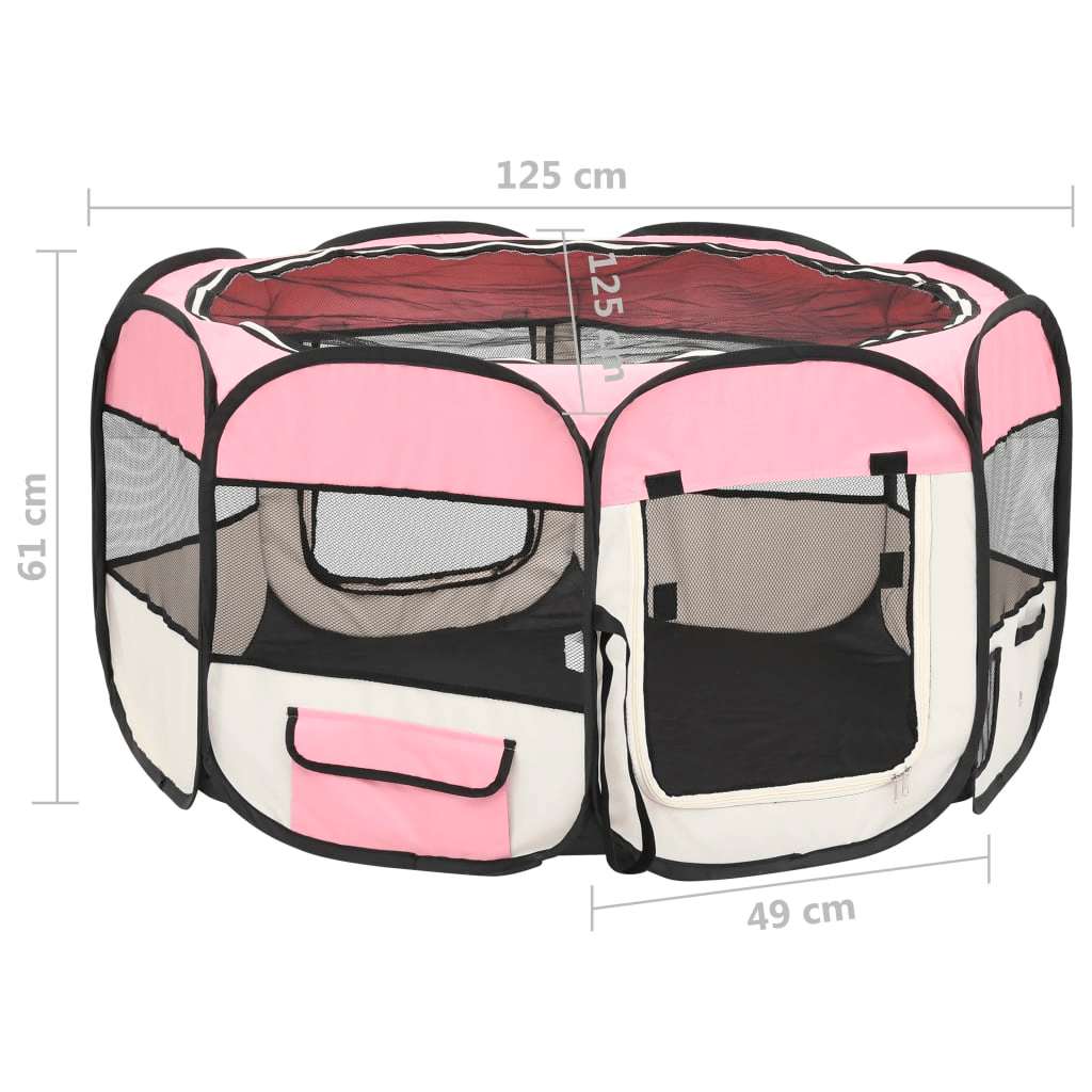Dog and Pet Stuff Pink vidaXL Foldable Dog Playpen with Carrying Bag Pink 49.2"x49.2"x24"