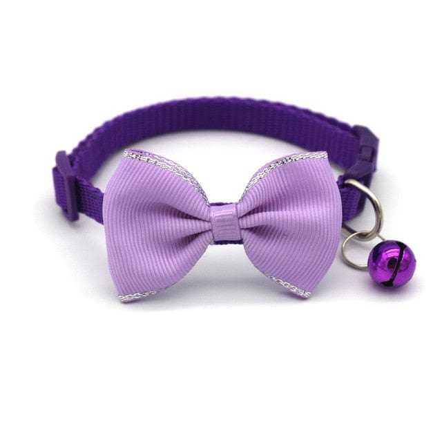 Dog and Pet Stuff Purple Bow and Bell Pet Collar