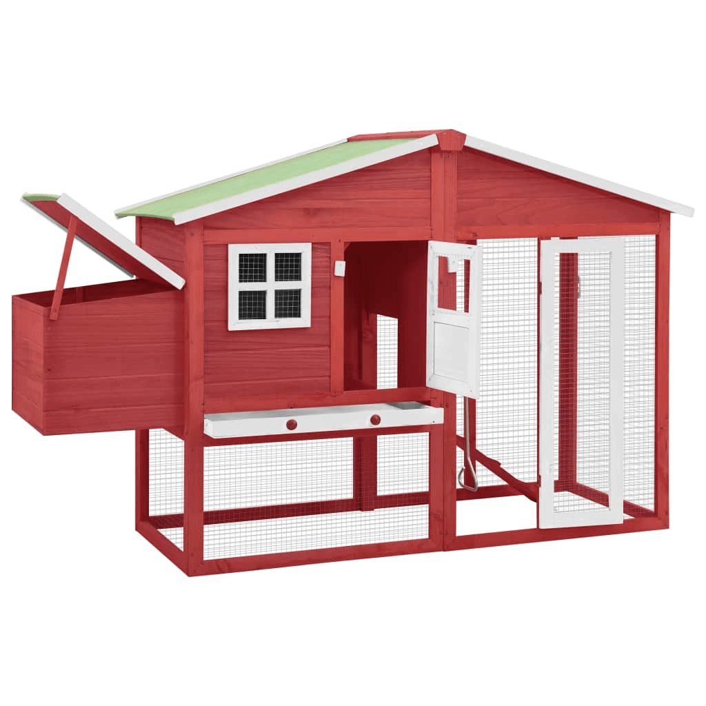 Dog and Pet Stuff Red Chicken Coop with Nest Box Red and White Solid Fir Wood