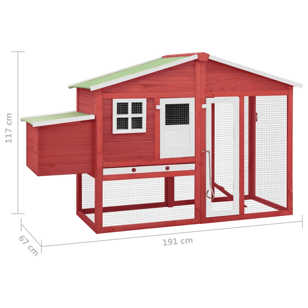 Dog and Pet Stuff Red Chicken Coop with Nest Box Red and White Solid Fir Wood