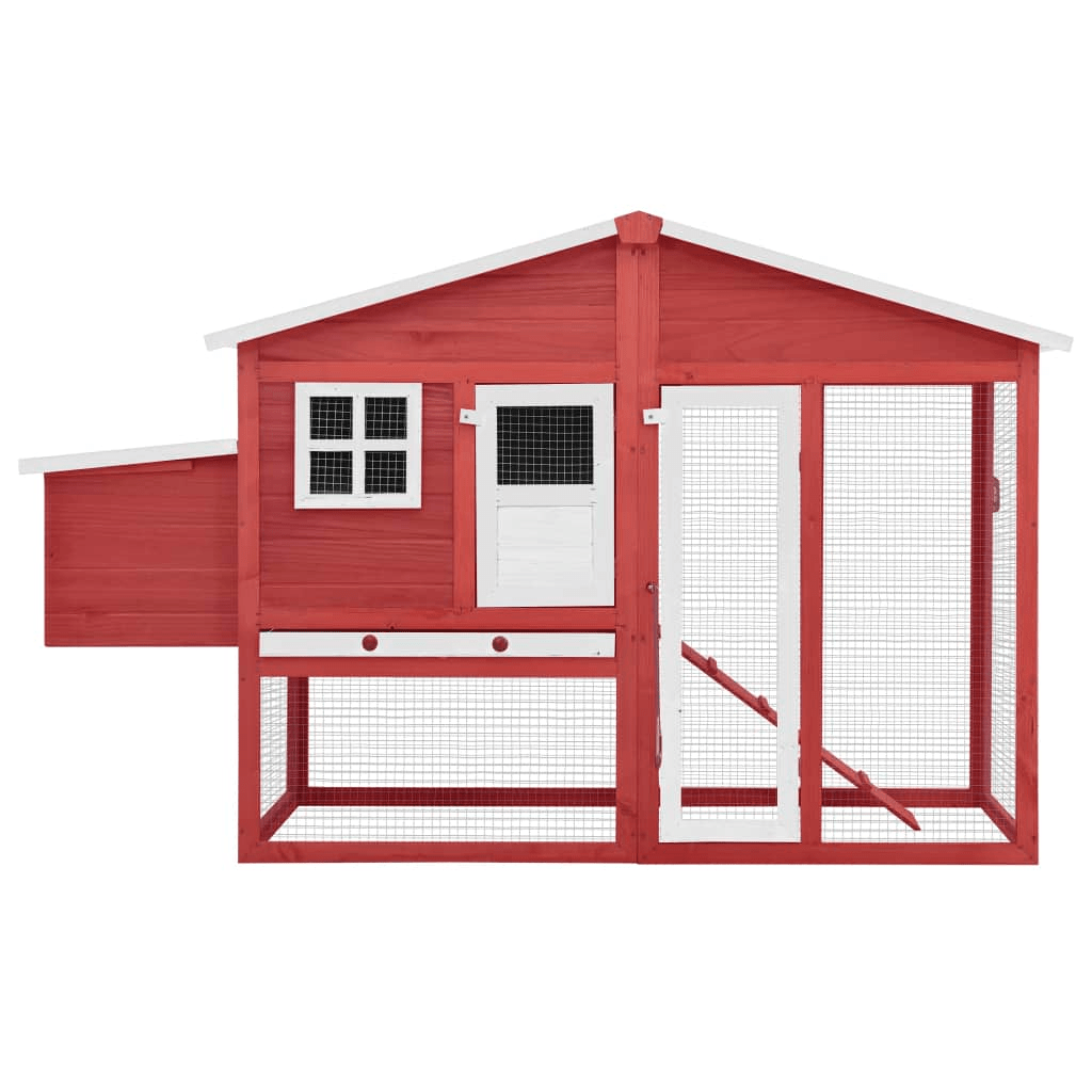 Dog and Pet Stuff Red Chicken Coop with Nest Box Red and White Solid Fir Wood