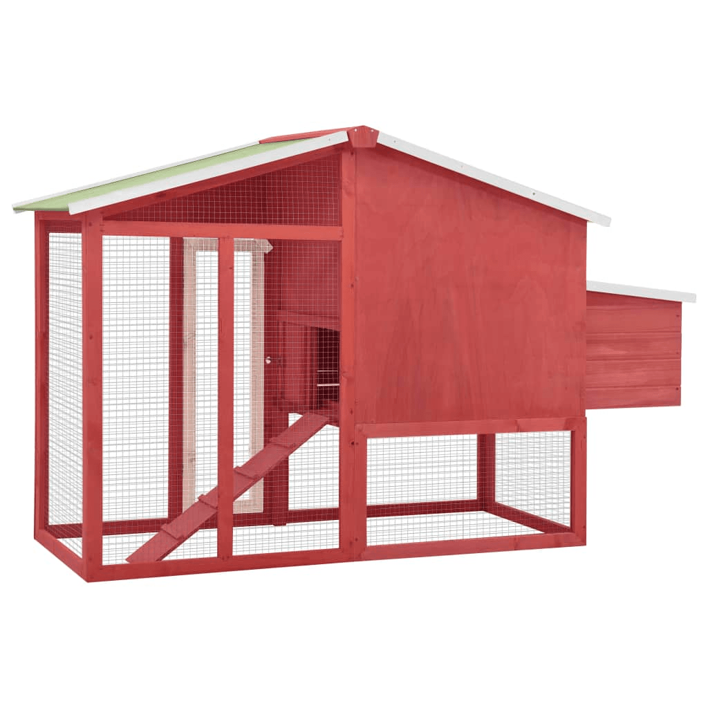 Dog and Pet Stuff Red Chicken Coop with Nest Box Red and White Solid Fir Wood