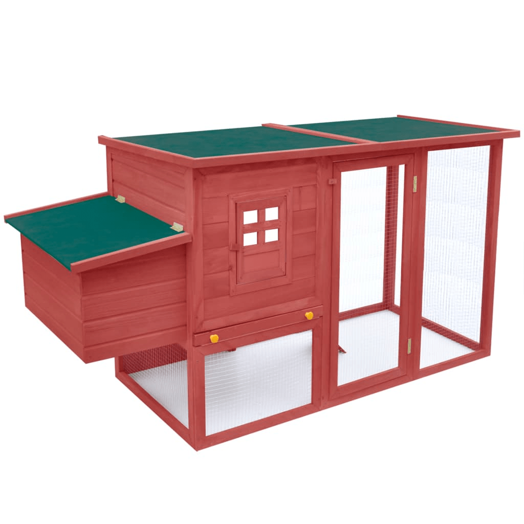 Dog and Pet Stuff Red Outdoor Chicken Cage Hen House with 1 Egg Cage Red Wood