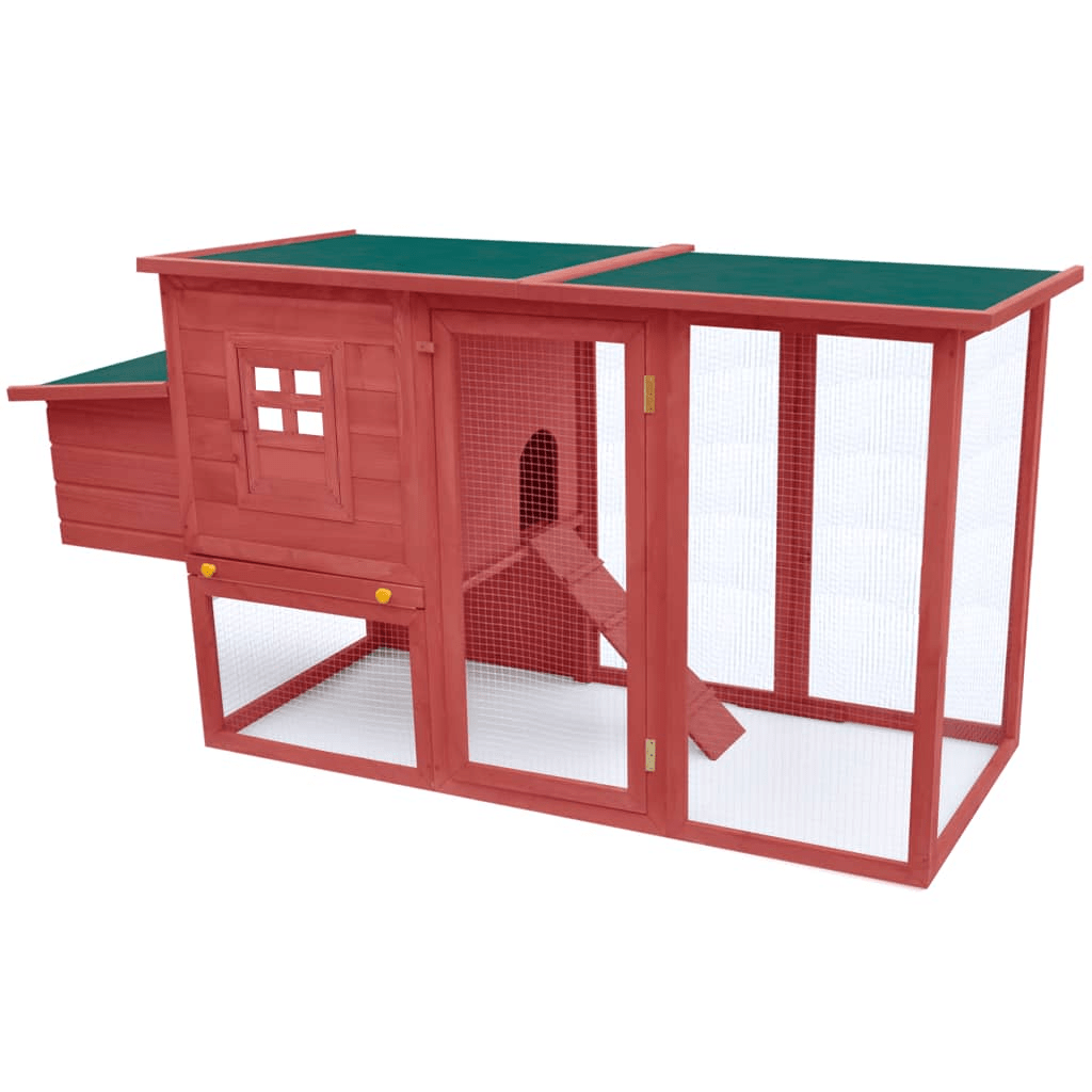 Dog and Pet Stuff Red Outdoor Chicken Cage Hen House with 1 Egg Cage Red Wood