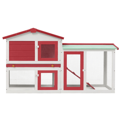 Dog and Pet Stuff Red Outdoor Large Rabbit Hutch Red and White 57.1"x17.7"x33.5" Wood