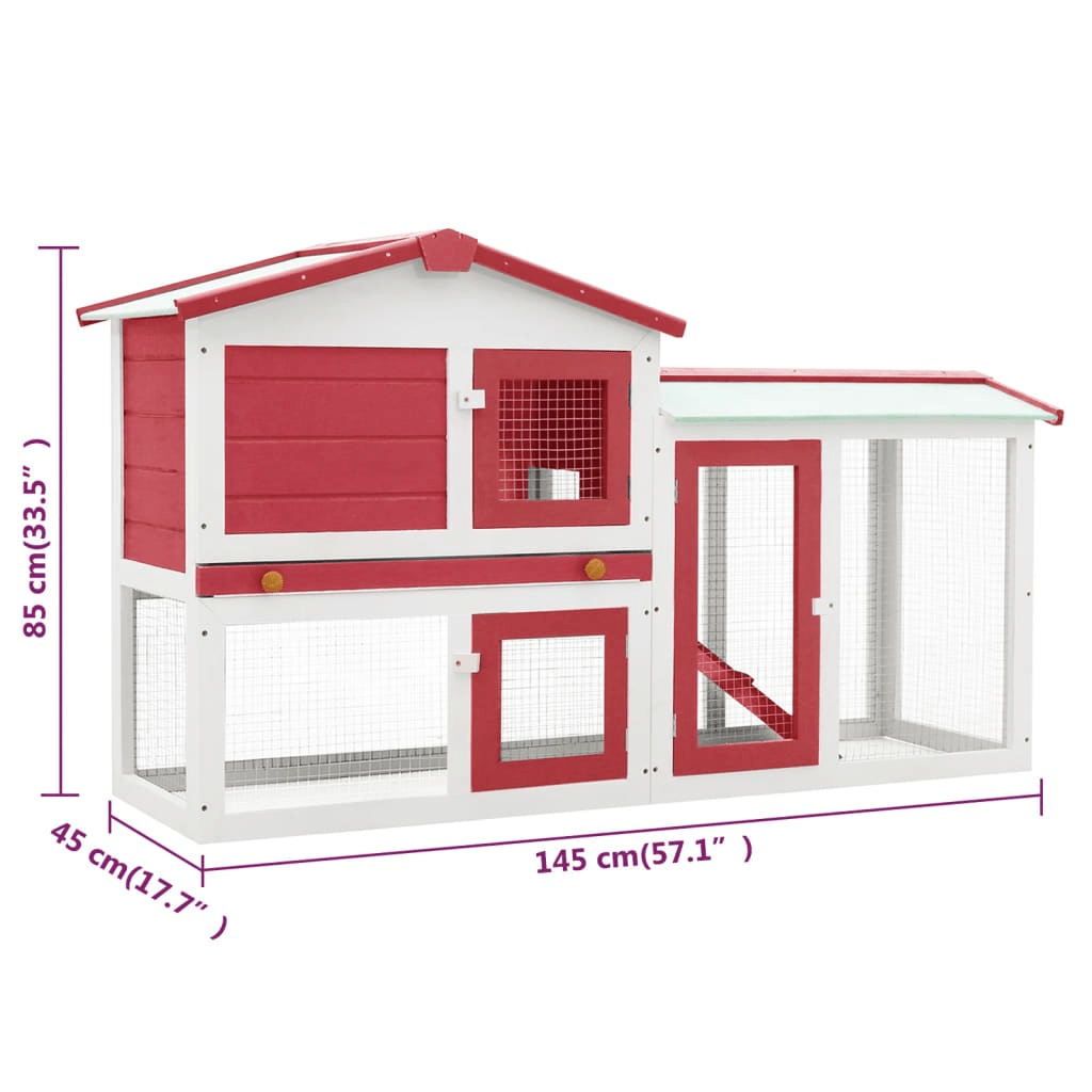 Dog and Pet Stuff Red Outdoor Large Rabbit Hutch Red and White 57.1"x17.7"x33.5" Wood