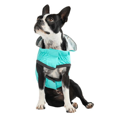 Dog and Pet Stuff Reversible Raincoat - Neon Aqua with Iridescent