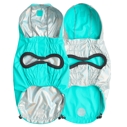 Dog and Pet Stuff Reversible Raincoat - Neon Aqua with Iridescent