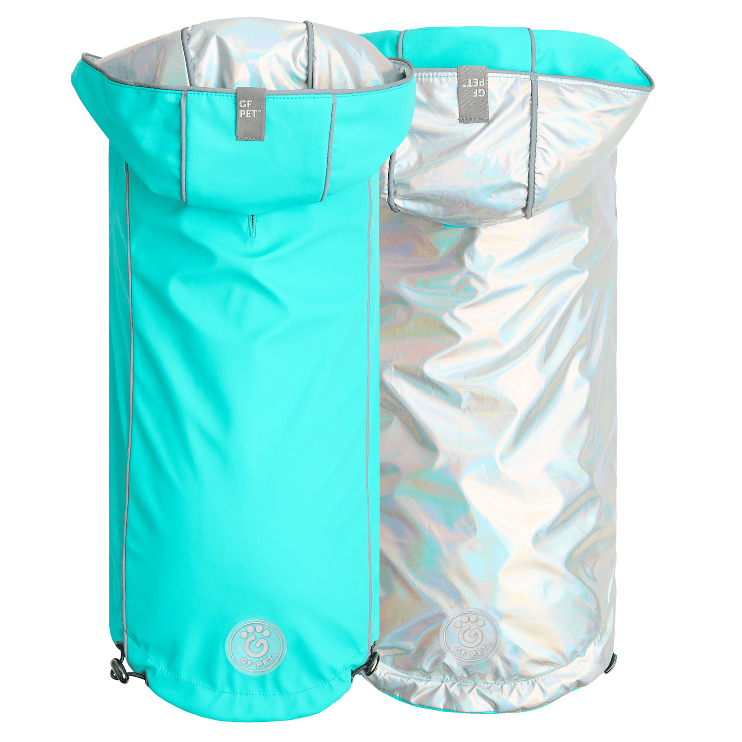 Dog and Pet Stuff Reversible Raincoat - Neon Aqua with Iridescent